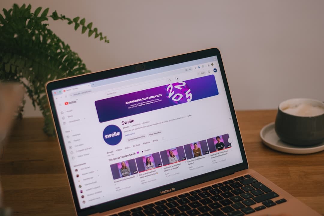 Laptop displaying YouTube channel interface for content planning and channel management.