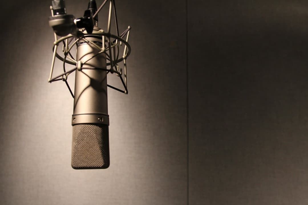 Studio microphone setup for recording voiceovers for faceless YouTube content.